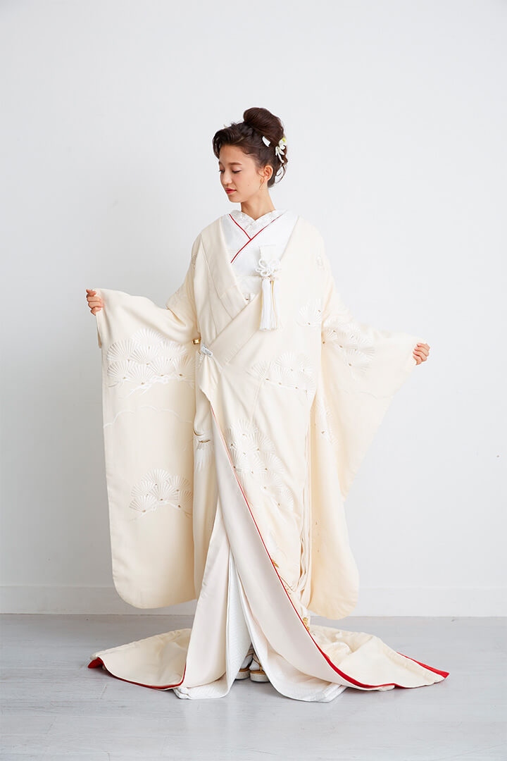 縮緬刺繍若松に鶴